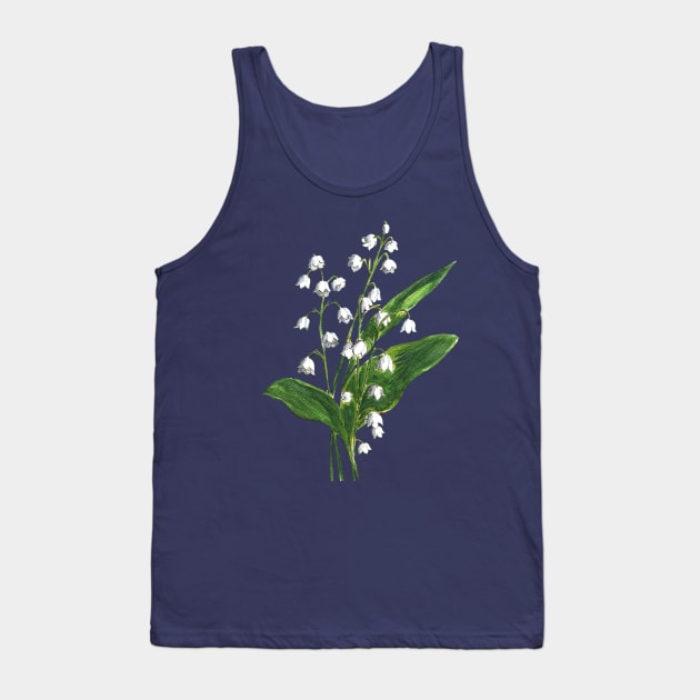 Lily of the valley Flowers Watercolor Painting Tank Top by Ratna Arts